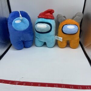 Among Us Plush (3) Cyan Blue Orange Crewmate Beanie Horns Toikido Innersloth 7"